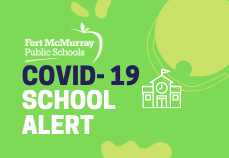 graphic that says "covid-19 school alert"